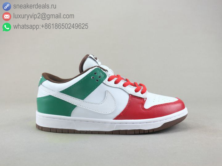 NIKE SB ZOOM DUNK LOW PRO WHITE RED GREEN LEATHER UNISEX SKATE SHOES